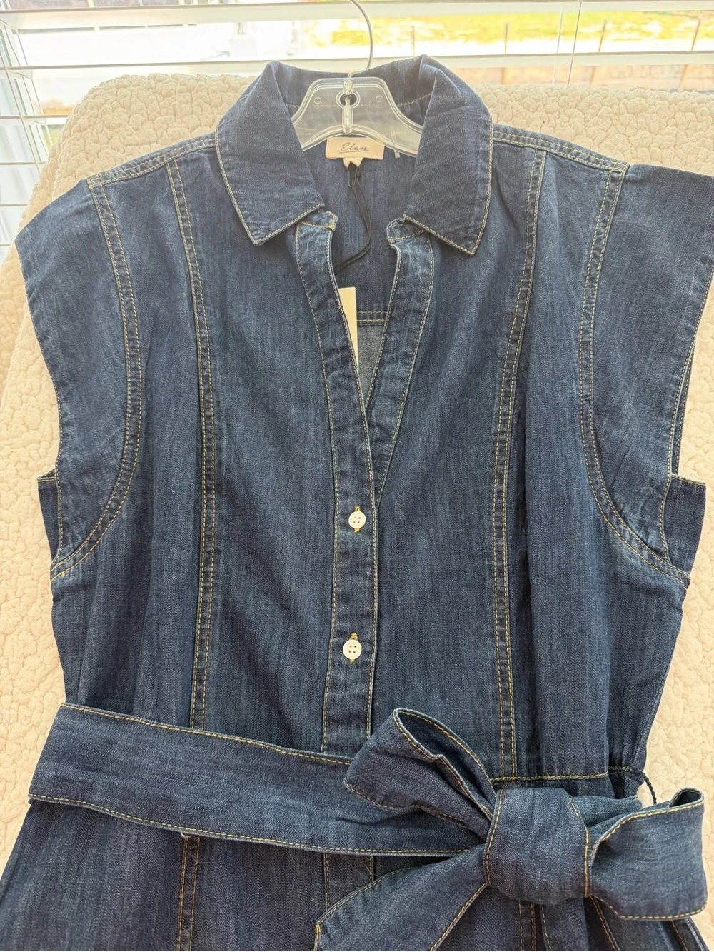 Elan Indigo Denim Tiered Maxi Skirt with Self-Tie Waist - Picture 3 of 9